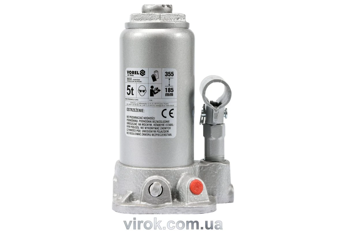 VOREL Домкрат гідравлічний cтовбцевий ; F= 5 т, роб. висота- 185- 355 мм  | 80032