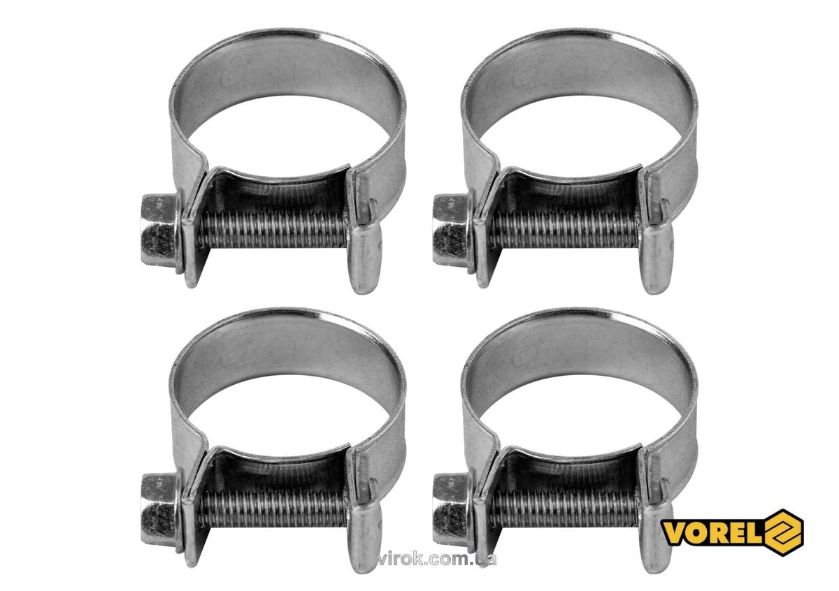 VOREL Хомут сталевий, з гвинтовим затискачем W1 : Ø= 20-22/ 9 мм, оцинкований, 4 шт.  | 73786