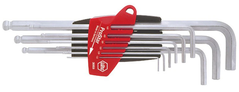 Wiha W07185 Набор шестигранных штифтовых ключей со сферической головкой 9 шт CrVMo