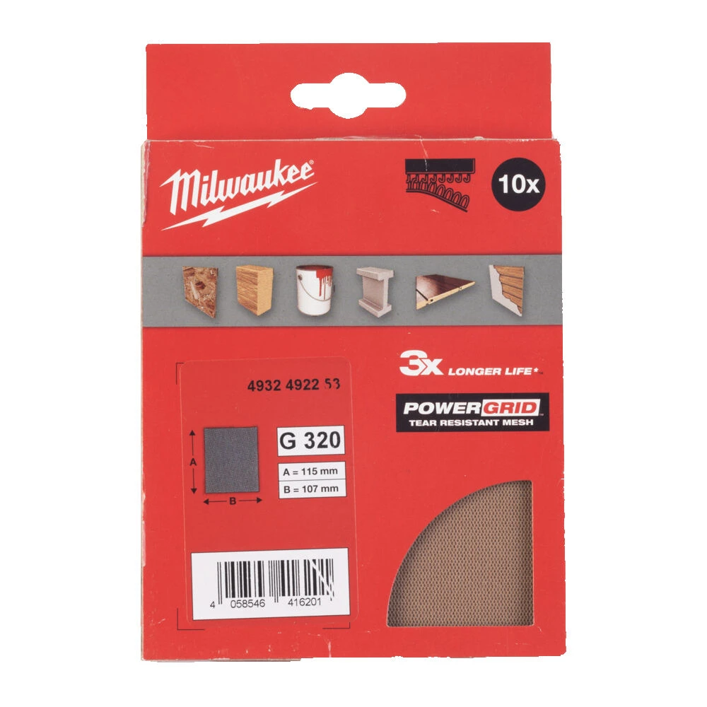 MILWAUKEE Сетчастые шлифлисты для вибрационных шлмфмашын 115x107 HL G320 - 10 шт | 4932492253