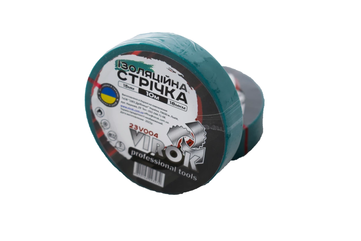 VIROK Стрічка ізоляційна : 15мм х 10 м x 0,18 мм ЗЕЛЕНА  | 23V004