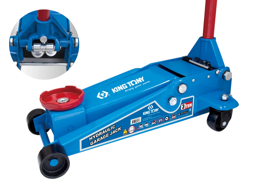 KING TONY Домкрат подкатной 3т двухплунжерный (H:130-465 MM) быстрый подъем | 9TY132E-03A-B
