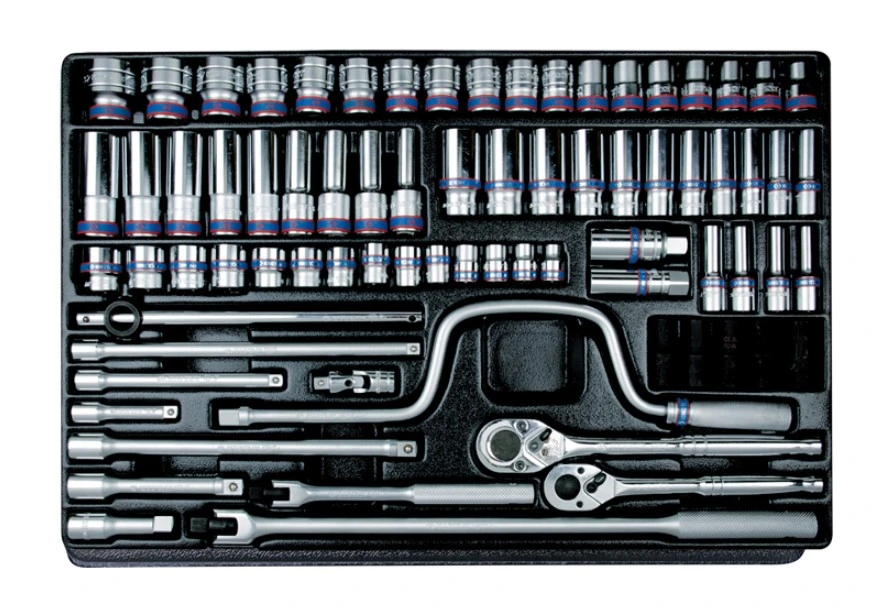 KING TONY Набор торцевых головок 76 шт. 3/8 "+1/2" DR. в ложементе с воротками | 9-7576MR