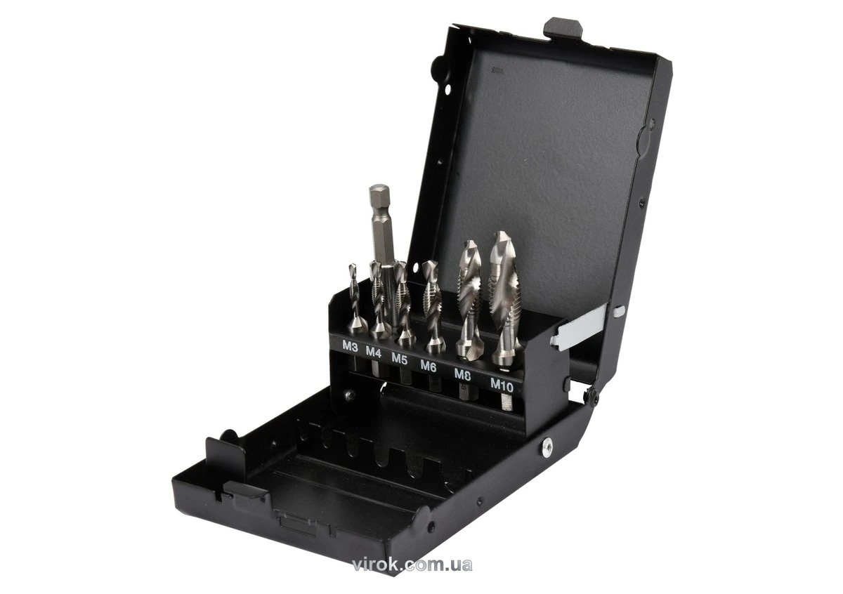 YATO Набір свердл-мітчиків YATO М3-М10, HSS М2, HEX-1/4", з подовжувачем l= 60 мм, 7 шт  | YT-44849