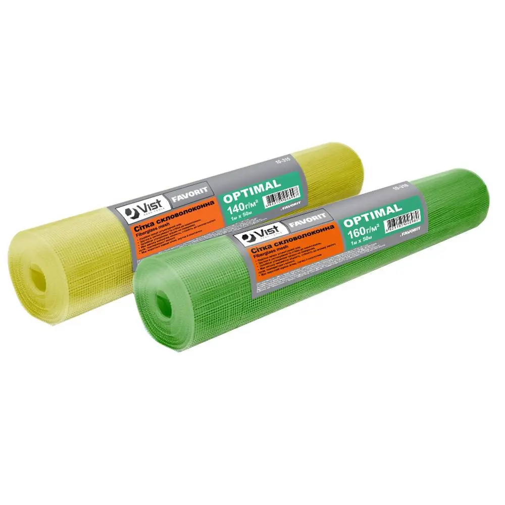 Сітка скловолоконна 140г/м2, 1м х 50 м, жовта Favorit | 10-315