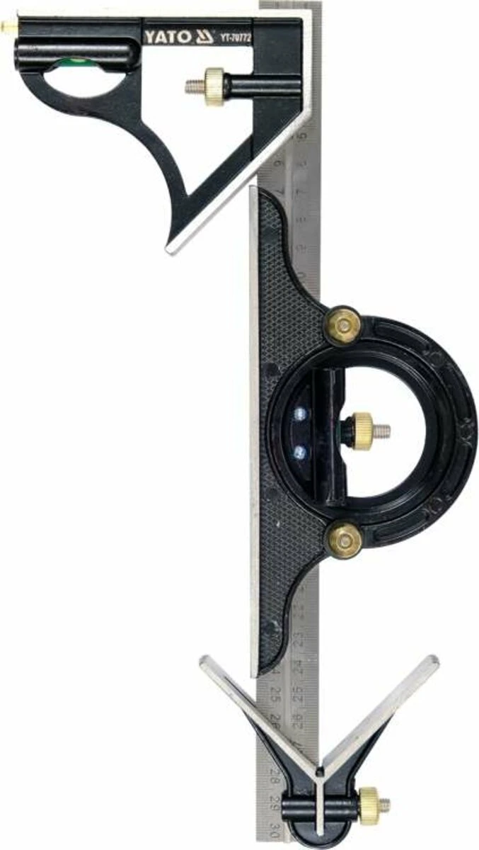 YATO Кутник багатофункційний на смузі YATO 300 мм з кутоміром 45 | 90 | 180 градусів і центруючим ку