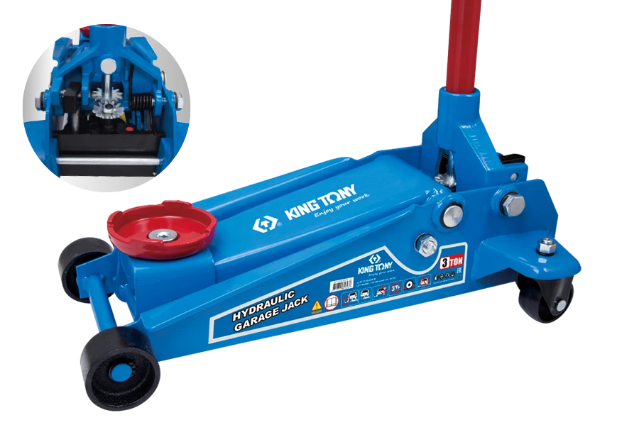 KING TONY Домкрат гидравлический подкатной 3т профессиональный (H: 130-465 MM) | 9TY132-03A-B