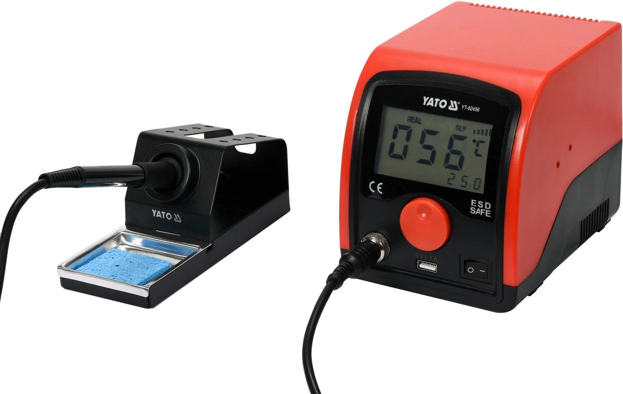 YATO Паяльна станція мережева YATO; Р=75Вт, t°= 200-480°С, жало тип 900М, LCD табло з USB заряджання