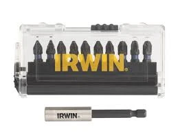 IRWIN Биты IMPACT PRO 1/4"/25мм, комплект 10шт: PZ1х2 / PZ2х5 / PZ3х2 + держатель, | IW6062503