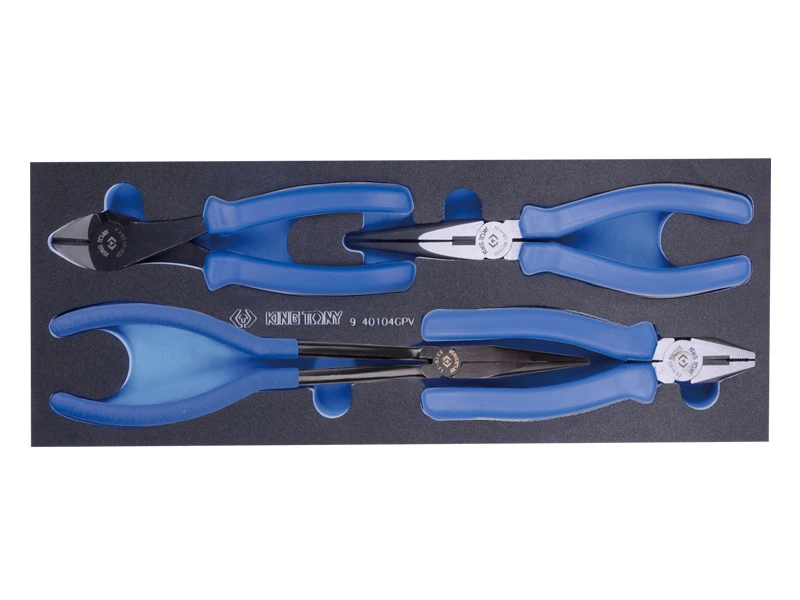 KING TONY Набор шарнирно-губцевого инструмента плоскогубцев и бокорезов, 4 пр. (EVA ложемент) | 9-40