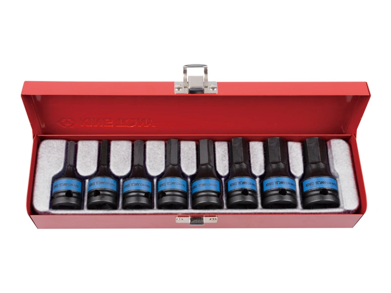 KING TONY Набор бит HEX 1/2" 8ед. ударных (5-19мм) | 4418MP