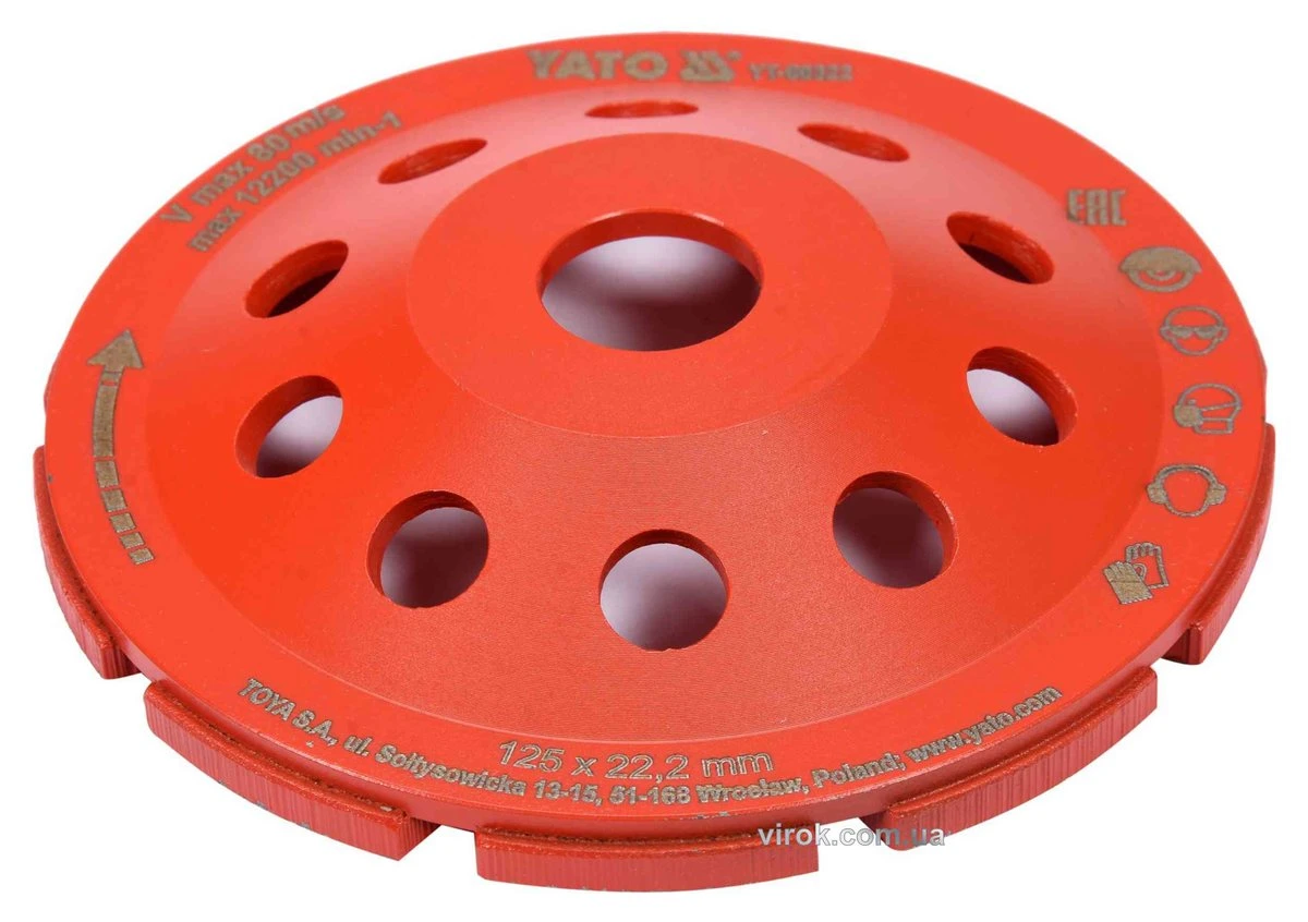 YATO Диск шліфувальний алмазний YATO : 125 х 22.2 мм, 12200 об/хв, M14  | YT-60322