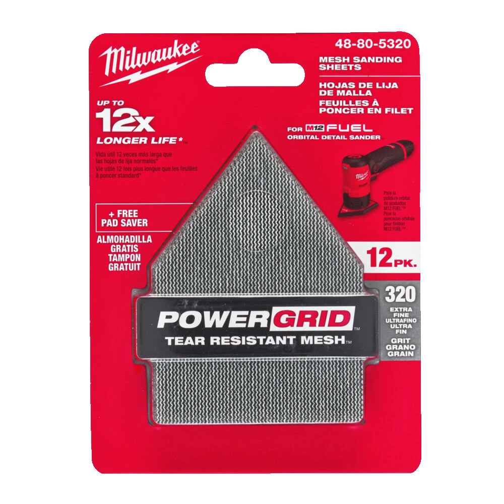 MILWAUKEE Шлиф. бумага 67х92 зерно 320 (12 шт) + подложка (1 шт), исключительно для M12 FDSS | 48805