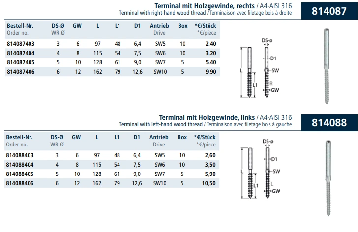 Terminal mit Holzgewinde Terminal mit Holzgewinde