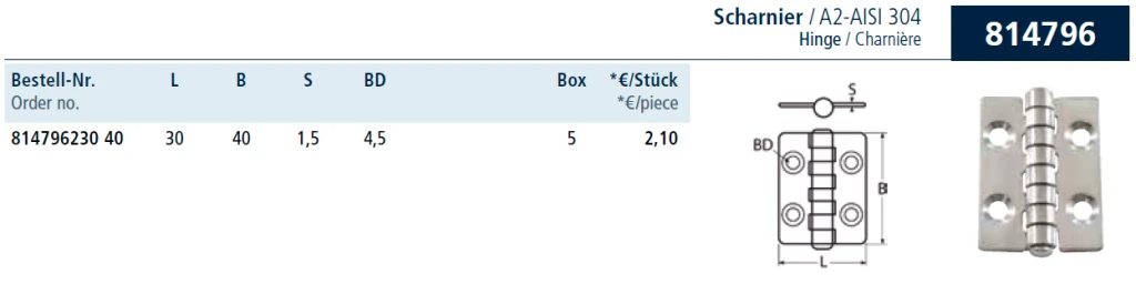 петля нержавеющая 30х40 (814796) петля нержавеющая 30х40 (814796)