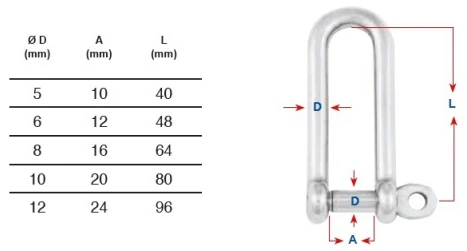 ART. 8259 Такелажные скобы удлиненные, aisi 316 / A4