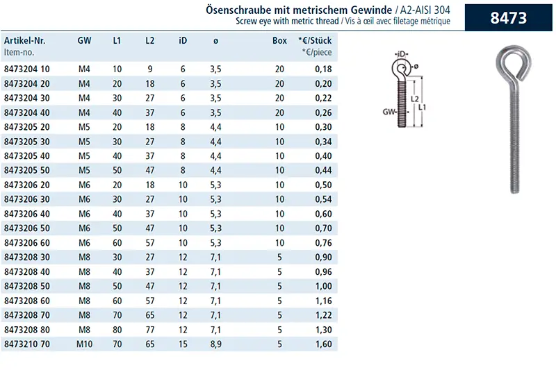 Screw eye with metr. thread