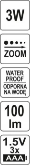 YATO Ліхтар діодний 3 Вт водонепроникний YATO на чоло на батарейки 3х ААА, 3 режими світла,  | YT-08