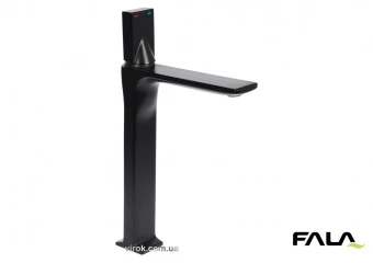 FALA Змішувач води для умивальника високий "NOIR 2" з кульовим регулятором, латунний корпус  | 75886