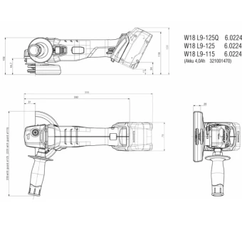 Акумуляторна кутова шліфмашина Metabo W 18 L 9-125 Quick (18 В, 2х5.2 А*год, 125 мм) (602249650)