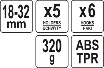 YATO Вішалка для присадибного інвентара YATO, 6 гаків і 5 комірок з діапаз.- 18х 32 мм  | YT-87650