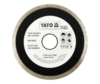 YATO Диск алмазний суцільний YATO : Ø= 115x5,3x22,2 мм. H= 2,1 мм. для мокрої різки  | YT-6012