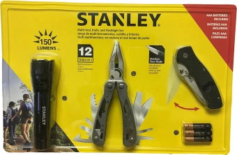 Універсальний інструмент STANLEY "MULTI-TOOL"  12 в одному + ніж карманний з унів.лезом + ліхтарик
