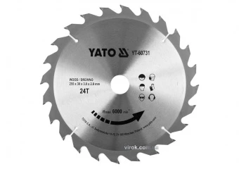 YATO Диск пиляльний победітовий по дереву YATO: 255x30x3.0x2.0 мм, 24 зубці, R.P.M до 6000 1/хв  | Y