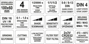 YATO Маска зварювальника YATO з автозатемнювальним світлофільтром, 100 х 60 мм  | YT-73926