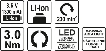 YATO Викрутка акумуляторна YATO Li-Ion, 1.3 АхГод, 3.6 В; F=3 Nm, зі змінним корпусом  | YT-82760