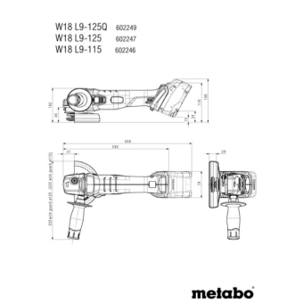 Акумуляторна кутова шліфмашина Metabo W 18 L 9-125 Quick (12 В, без АКБ, 125 мм) (602249840)