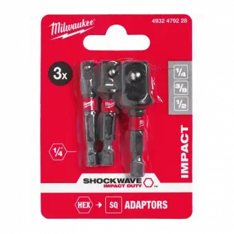 MILWAUKEE Набір перехідників ShWз 1/4"HEX (3шт) | 4932479228