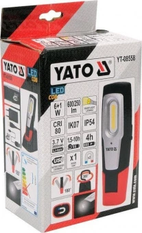 YATO Лампа світлодіодна переносна YATO 3.7 В акумулят. Li-Ion, 2 режими 600/250 Lm, зарядний USB при