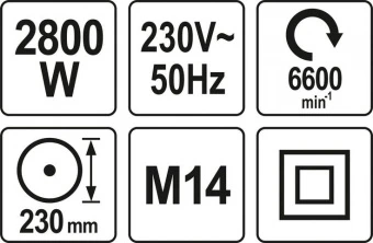 YATO Шліфмашина кутова мережева YATO: P= 2800 Вт, Ø= 230 мм, 6600 об/хв  | YT-82110