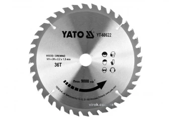 YATO Диск пиляльний победітовий по дереву YATO: 185x20x2.2x1.5 мм, 36 зубців, R.P.M до 9500 1/хв  | 