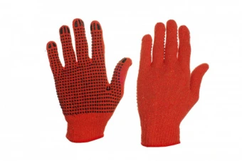 Перчатки нейлоновые оранжевые с мелкой черной ПВХ точкой Эконом СИЛА