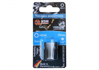 USH Насадка викруткова HEX М4 x 25 мм. шестигранна. Уп. 2 шт.(блістер) | UUST0012072/2