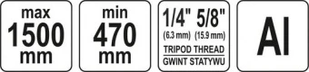 YATO Штатив тринога YATO телескоп (3 секціі) . кріплення 5/8", з штангою 38см. H= 47-150 см. алюміні