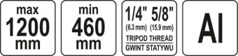 YATO Штатив тринога YATO телескоп (3 секціі) . кріплення 5/8", з штангою 30 cм. H= 46-120 cм. алюмін