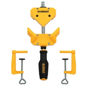 DeWALT Струбцина кутова, великого зусилля, 57мм, глибина 30мм + 2 струбцини для кріплення до столу.