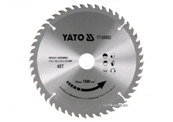 YATO Диск пиляльний победітовий по дереву YATO: 216х30х3.2х2.2 мм, 48 зубців, R.P.M до 7500 1/хв  | 