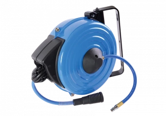 KING TONY Шланг воздушный 15м с быстросъемными фитингами в пластиковом кейсе с автоподмоткой EUROPE 