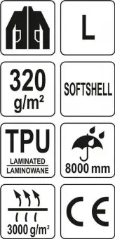 YATO Куртка робоча SOFTSHELL з прикріпн капюшоном YATO розм L, чорна, 3 кишені, 96% поліест і 4% спа
