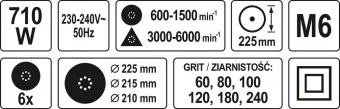 YATO Шліфмашина для стін і стель на штанзі, мережева YATO: 710 Вт, диск Ø= 225 мм, макс. висота- 4 м