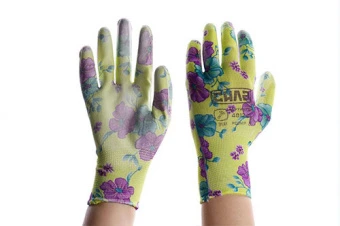 Перчатки с полиуретановым покрытием р8 (зеленые садовые манжет) ВАСИЛЬКИ СИЛА