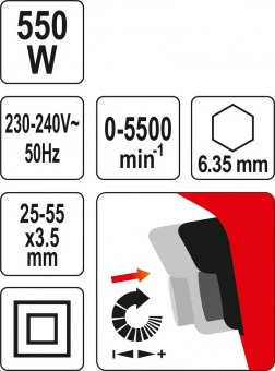 YATO Шурупокрут для шурупів до г/к плит мережевий YATO: 550 Вт, з обоймою для шуруп: Ø= 3,5мм, l= 22