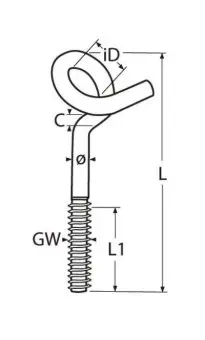 Винт-крюк качельный 10 х 120 с метрической резьбой нержавеющий А2 (AISI 304)