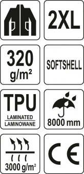 YATO Куртка робоча SOFTSHELL з прикріп капюшоном YATO розм XXL, чорна, 3 кишені, 96% поліест і 4% сп