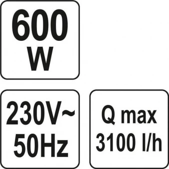 YATO Насос для води поверхневий мережевий YATO: 600Вт, 3100 л/год, макс.висота-35 м, макс.глибина-9 