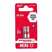 MILWAUKEE Біта SHOCKWAVE , Hex5,0, 25мм, (2шт) | 4932430896